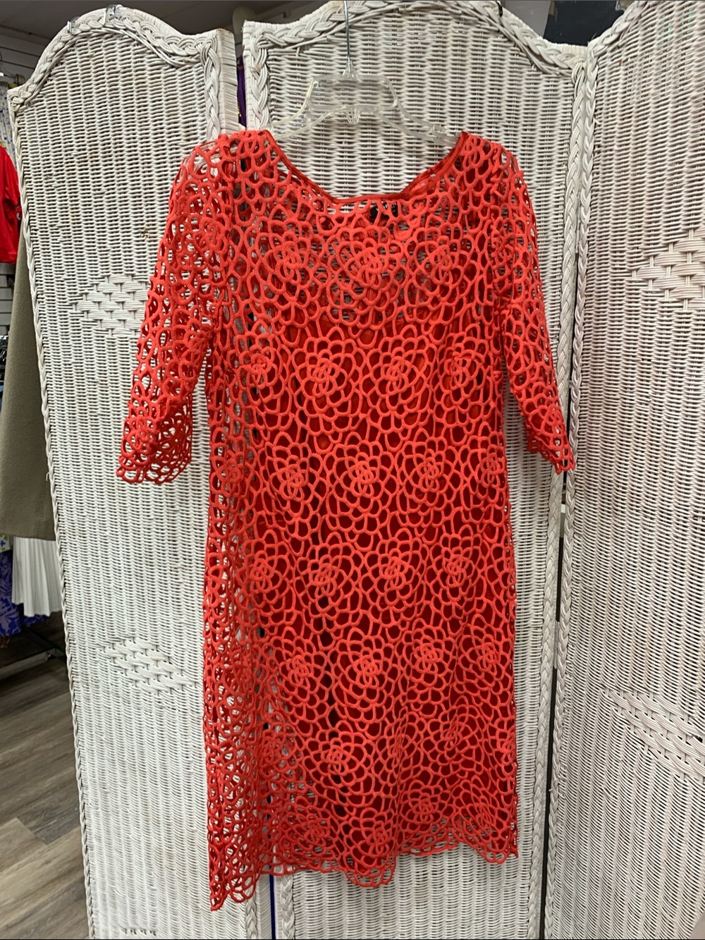 Worth Red Crochet Midi Dress